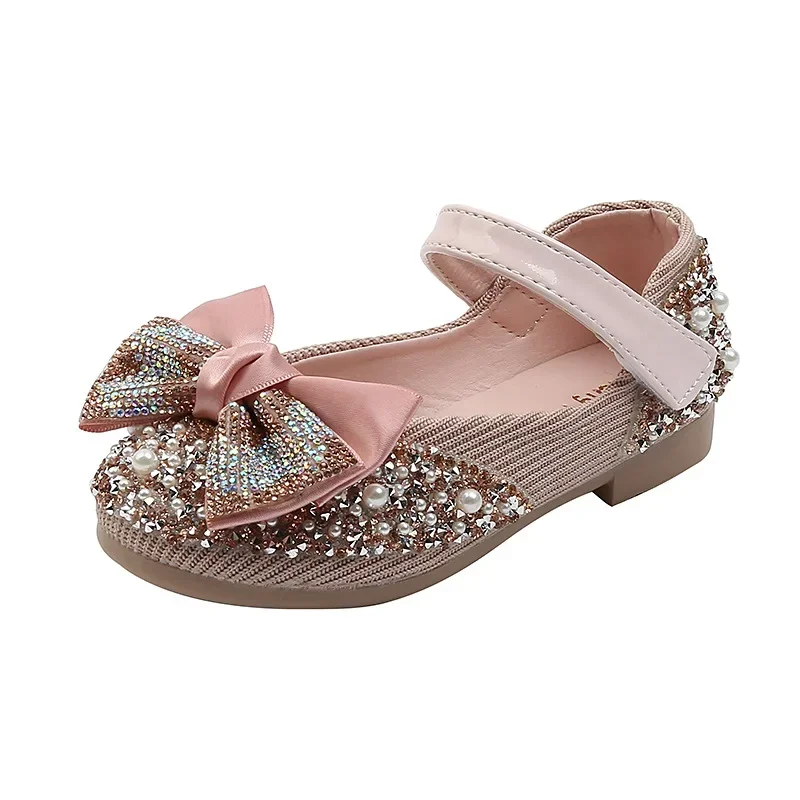 Zapatos de cuero para niños, zapatos planos con lazo de diamantes de imitación para fiesta de princesa para niñas, zapatos planos para estudiantes y bebés, zapatos de rendimiento para niños - imagen 3