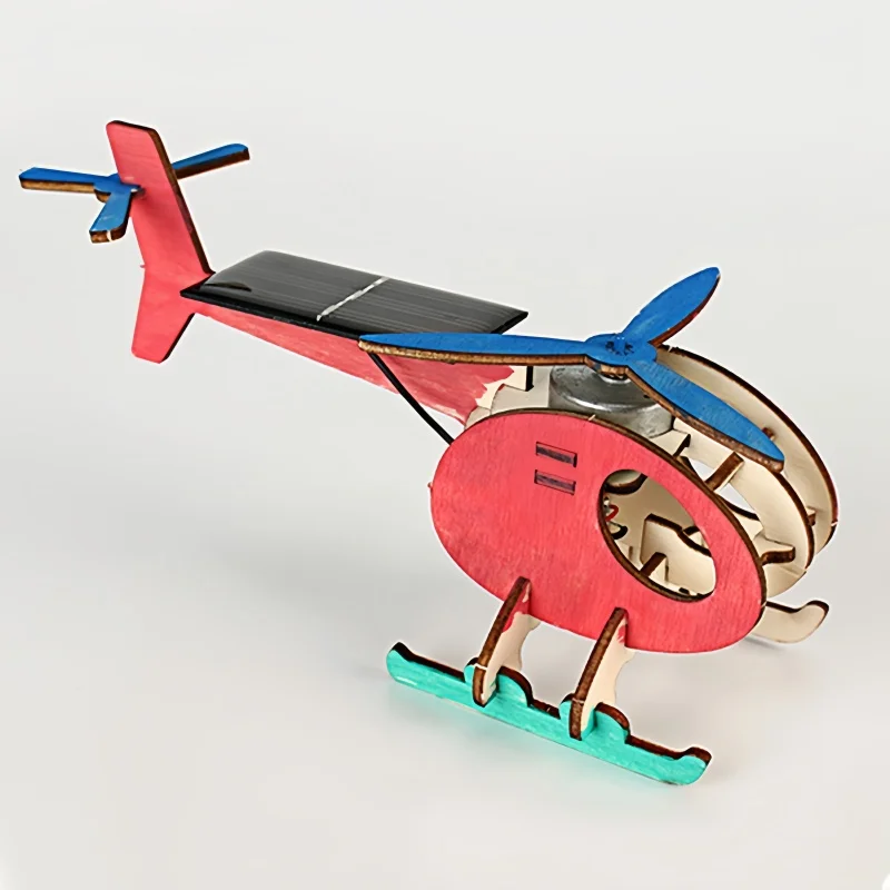 Juguete de avión Solar 3D creativo DIY, rompecabezas de madera, avión alimentado por energía Solar, Kits de modelos de ensamblaje móviles, suministros de aprendizaje - imagen 3