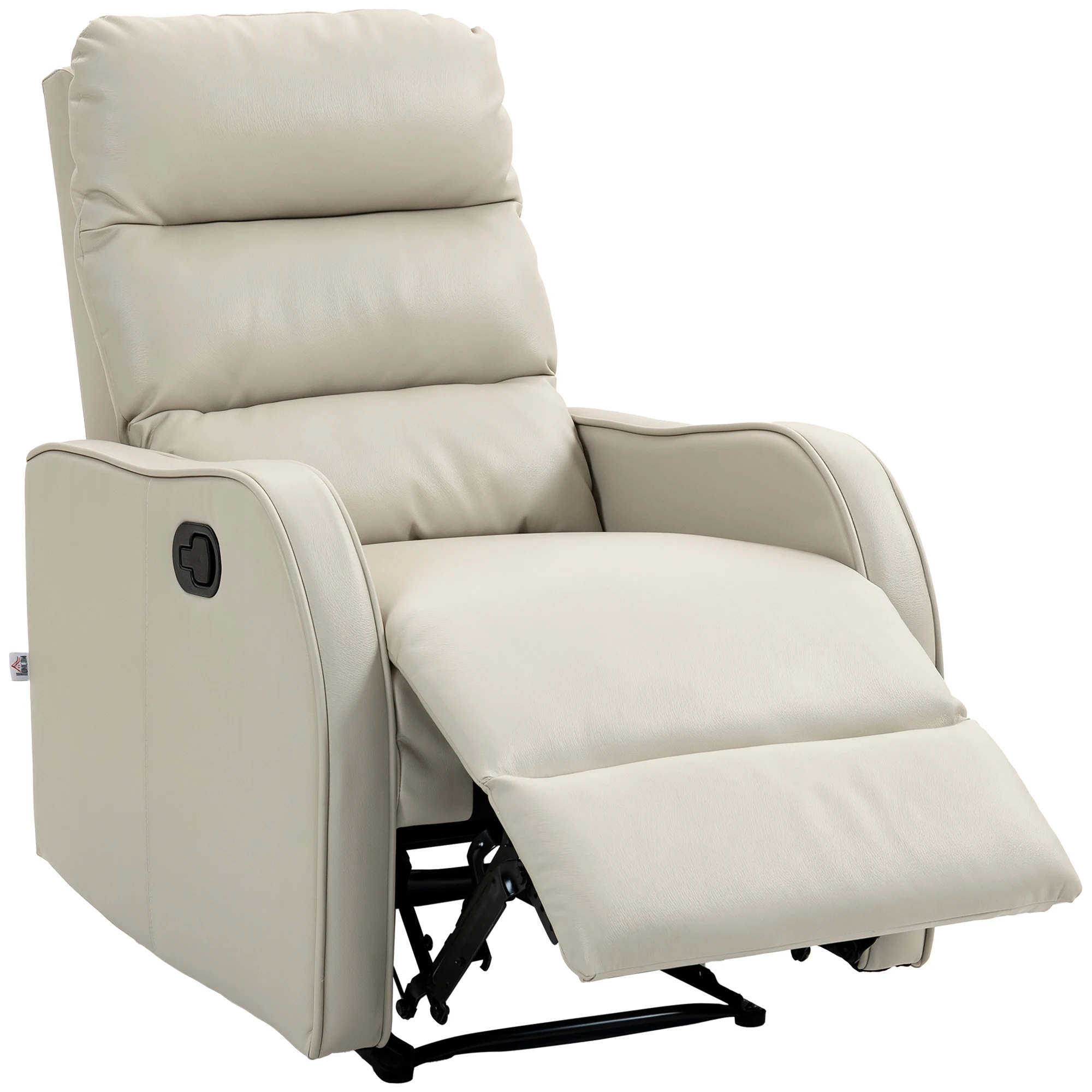 HOMCOM Sillón Relax Reclinable Manual, Sillón Relax Tapizado en PU con Reposapiés Retráctil, Acolchado Grueso, Butaca Reclinable hasta 160º, para Salón, Dormitorio, Crema
