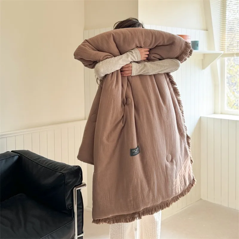 Edredón de verano de algodón de gasa de cuatro capas de fibra Clase A, relleno de fibra de soja de hilo arrugado, aire acondicionado, edredón fino lavable - imagen 3