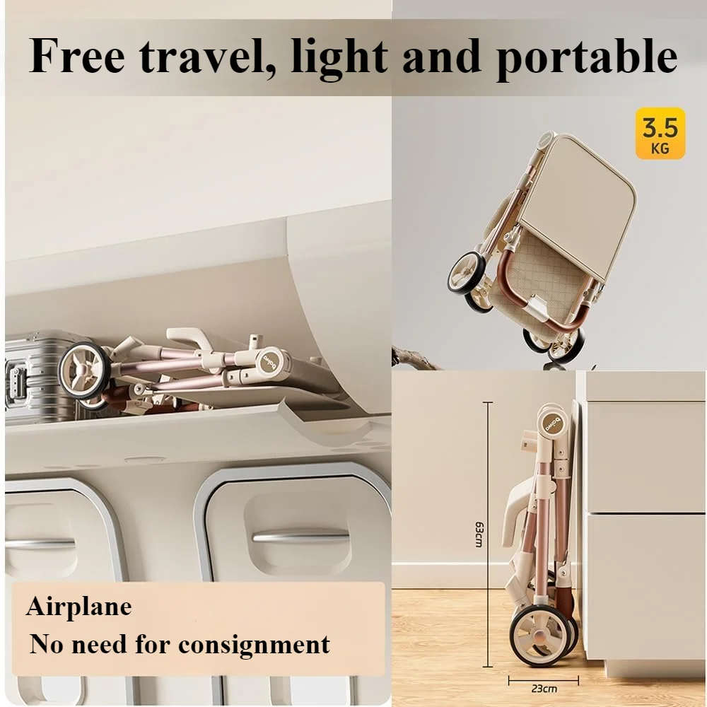 Cochecito de bebé, carrito plegable con sombrilla de viaje, cochecito de bolsillo reclinable ligero y compacto con música y dosel ligero para bebés - imagen 4