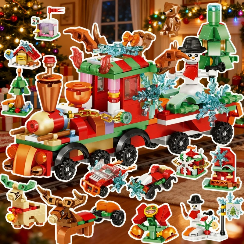 Bloques de construcción de Navidad, Papá Noel, muñeco de nieve, alce, árbol, Micro rompecabezas de ladrillo, modelo de ensamblaje, decoración del hogar, regalo de fiesta, juguete para niños