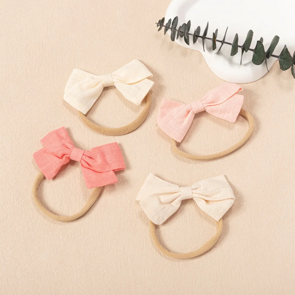 4 Uds. Diadema con lazo para bebé, diadema de nailon bonita para niña, gorros elásticos suaves para niño recién nacido, accesorios para el cabello para fotografía - imagen 3