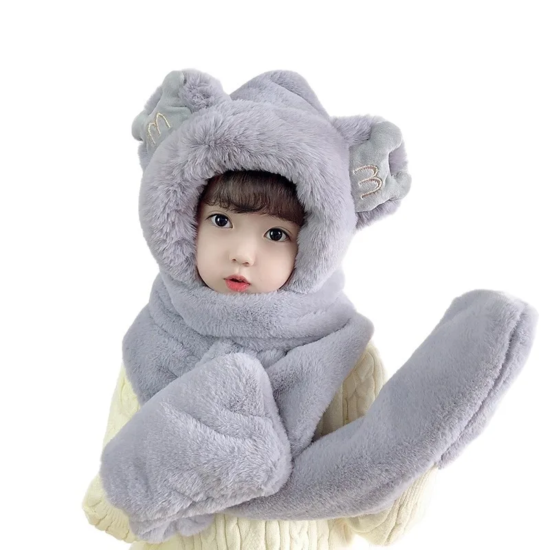 Conjunto 3 en 1 para niños de otoño e invierno: combinación de gorro, bufanda y guantes de felpa gruesos y cálidos, estilo de cubierta para la cabeza para niños, niñas y niños pequeños. - imagen 5