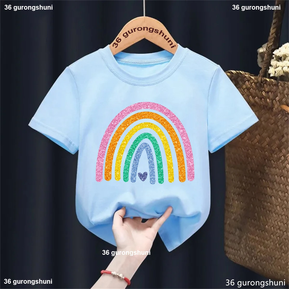 Camiseta con estampado de amor de arcoíris para niñas, ropa Kawaii para niños, camiseta blanca, rosa, negra, amarilla y azul, camiseta de manga corta de verano - imagen 4