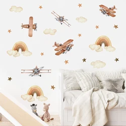 Pegatinas de pared boho para guardería – Avión, arcoíris y estrella