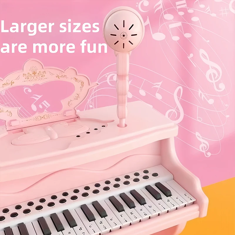 Teclado de Piano Electrónico para niños, juego de instrumentos musicales multifuncionales con micrófono para niños y niñas con silla navideña - imagen 4