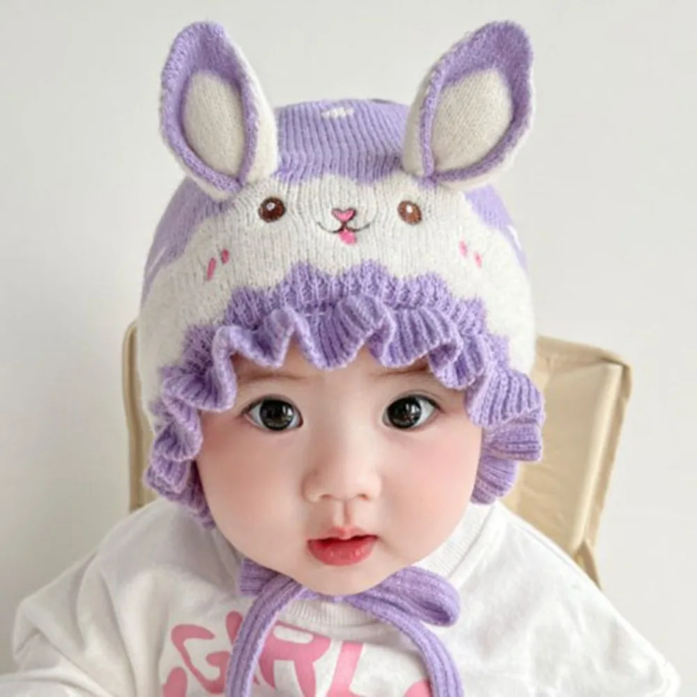 Gorro de lana a la moda, gorro de lana tejido suave y agradable para la piel a prueba de viento, gorro con protección para los oídos para niña, cálido y grueso