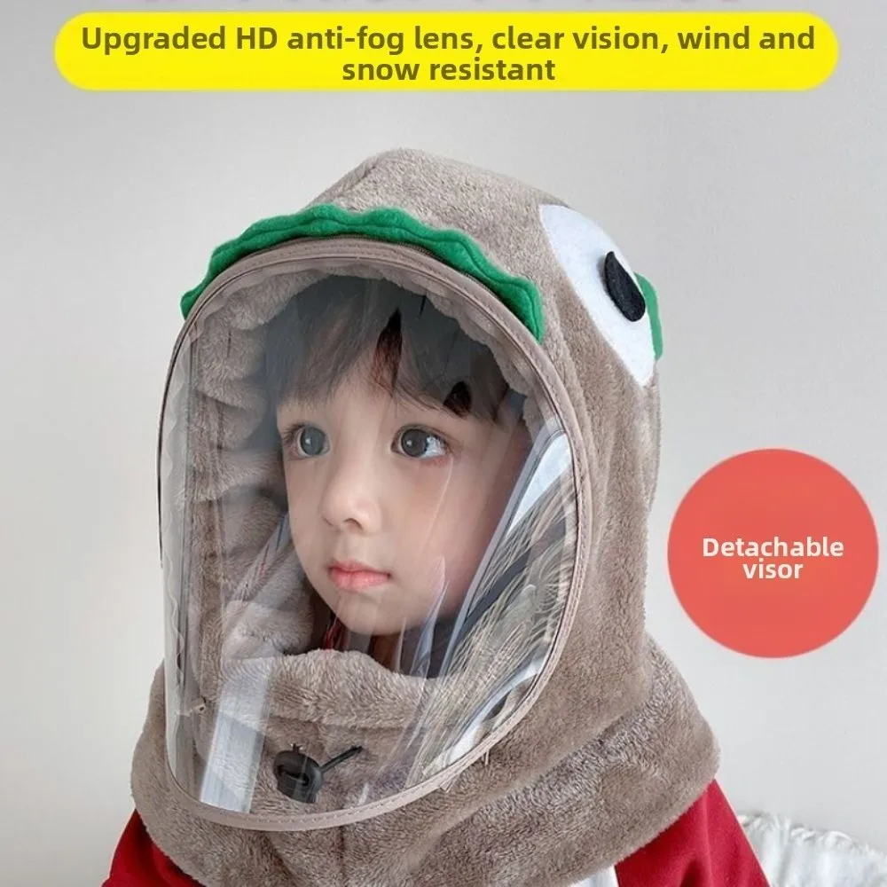 Gorro integrado de dibujos animados a la moda, bufanda a prueba de viento, gorro cálido de invierno con bufanda, protección para los oídos, gorros de nieve gruesos para niños - imagen 2