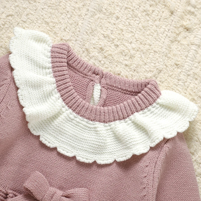 Vestido A rosa cuello tortuga manga larga plisada para niña - imagen 3