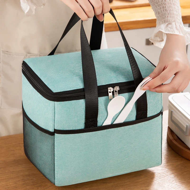 Bolsa de Picnic con aislamiento térmico, bolsa de almacenamiento de alimentos para el almuerzo de gran capacidad, bolsillo exterior, tela Oxford, bolsas impermeables para fiambrera - imagen 3