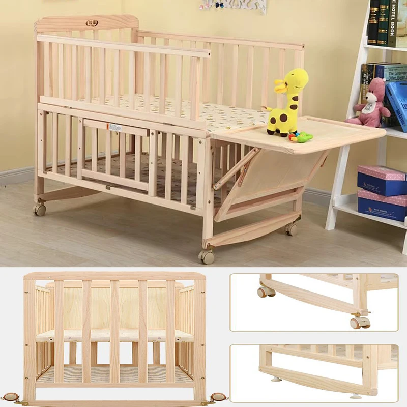 Cuna convertible tres en uno de madera pino con ruedas y mosquitera - imagen 4