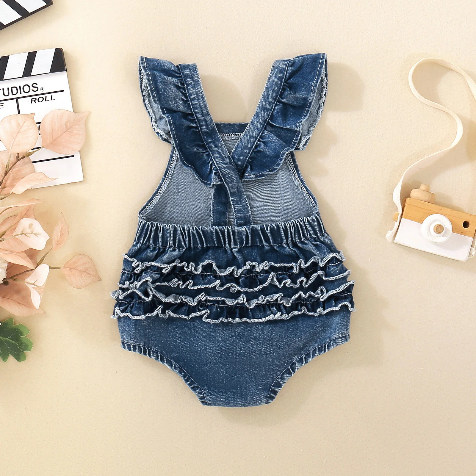 SUNSIOM-Pelele vaquero para niña pequeña de 0 a 24 meses, mono vaquero con estampado de letras y estrellas, mono con manga voladora, ropa bonita de verano - imagen 2