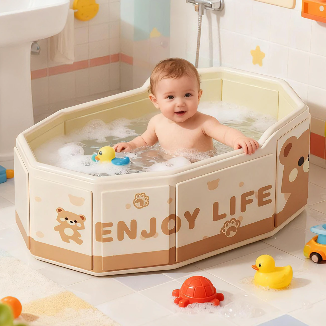 Bañera plegable para bebé con estructura reforzada y antideslizante - imagen 2