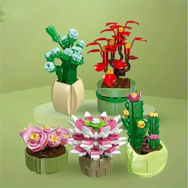 Planta bonsái en maceta, ramo de flores preservadas, modelo suculento, bloques de construcción, rompecabezas para niños, Juguetes DIY, ladrillos, regalos de navidad - imagen 2