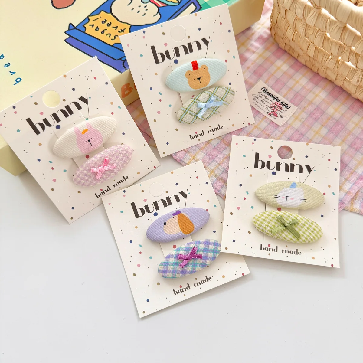 Clip BB de tela de dibujos animados de rejilla, flequillo de cachorro de conejo y osito, Clip LATERAL, Clip de borde de pelo roto, diadema, accesorios de estilismo - imagen 2