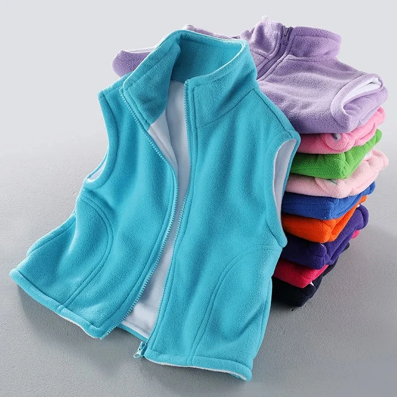 Chaleco grueso de lana Polar para invierno, abrigo de otoño tipo cremallera para niños, chalecos cálidos para niños y niñas, chaleco con cuello levantado para niños - imagen 4