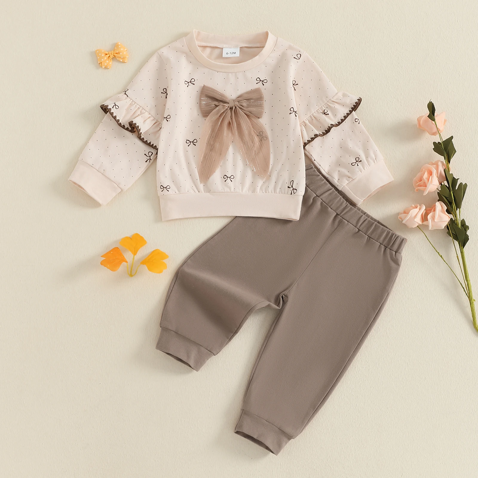 Conjunto otoño niña: jersey manga larga con lazo 3D y pantalón - imagen 2