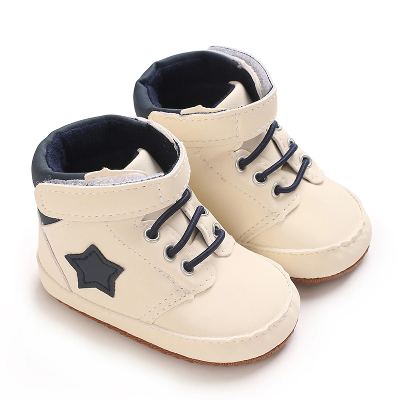 Zapatillas altas para niños pequeños, zapatos planos informales con parche de estrella/corazón, suela suave, zapatos transpirables para caminar para bebés recién nacidos - imagen 2