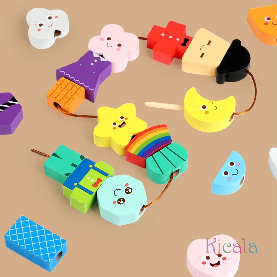 40 Uds. Bloques de construcción 30 tarjetas juego de expresión de madera cuerda de cuentas juguete de entrenamiento de atención para niños habilidades lógicas regalos de navidad - imagen 4