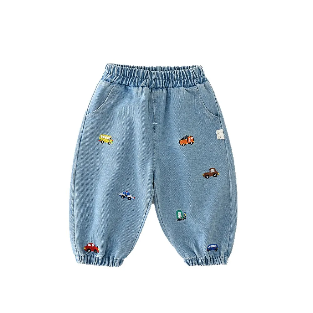 Cadeau de printemps 2026 infantile bébé garçons Denim pantalon pour 0-3Y broderie filles pantalon dessin animé voiture garçons Denim jean - imagen 5