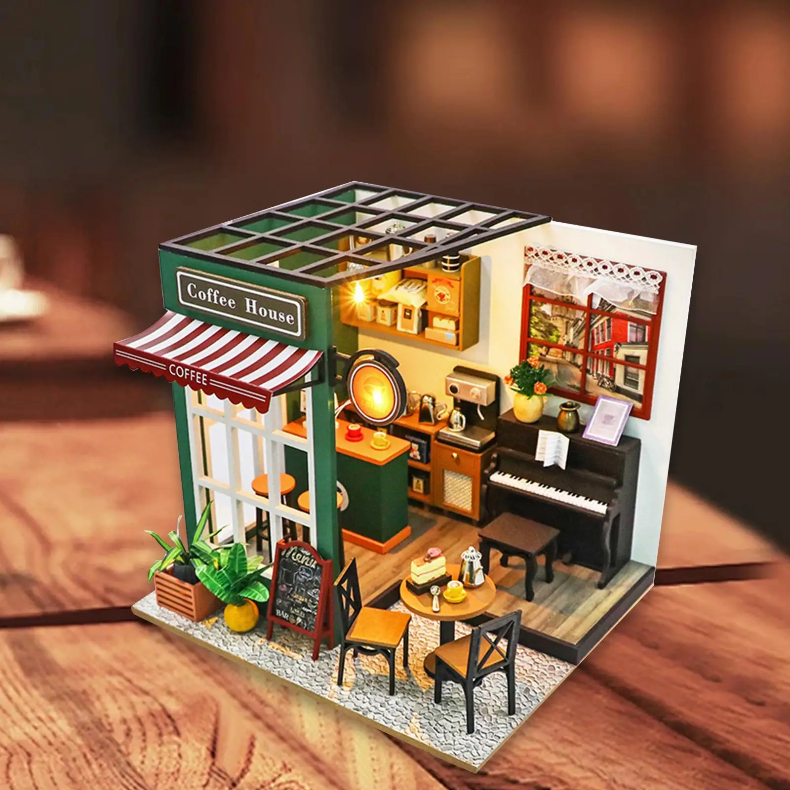 DIY Miniature Dollhouse Kits with Furniture Coffee Shop for Family Mother