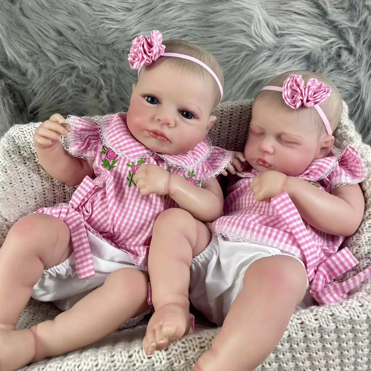 50CM adorables muñecas Reborn terminadas LouLou Twins Girl realista silicona vinilo recién nacido piel 3D juguete hecho a mano regalo de Navidad - imagen 2