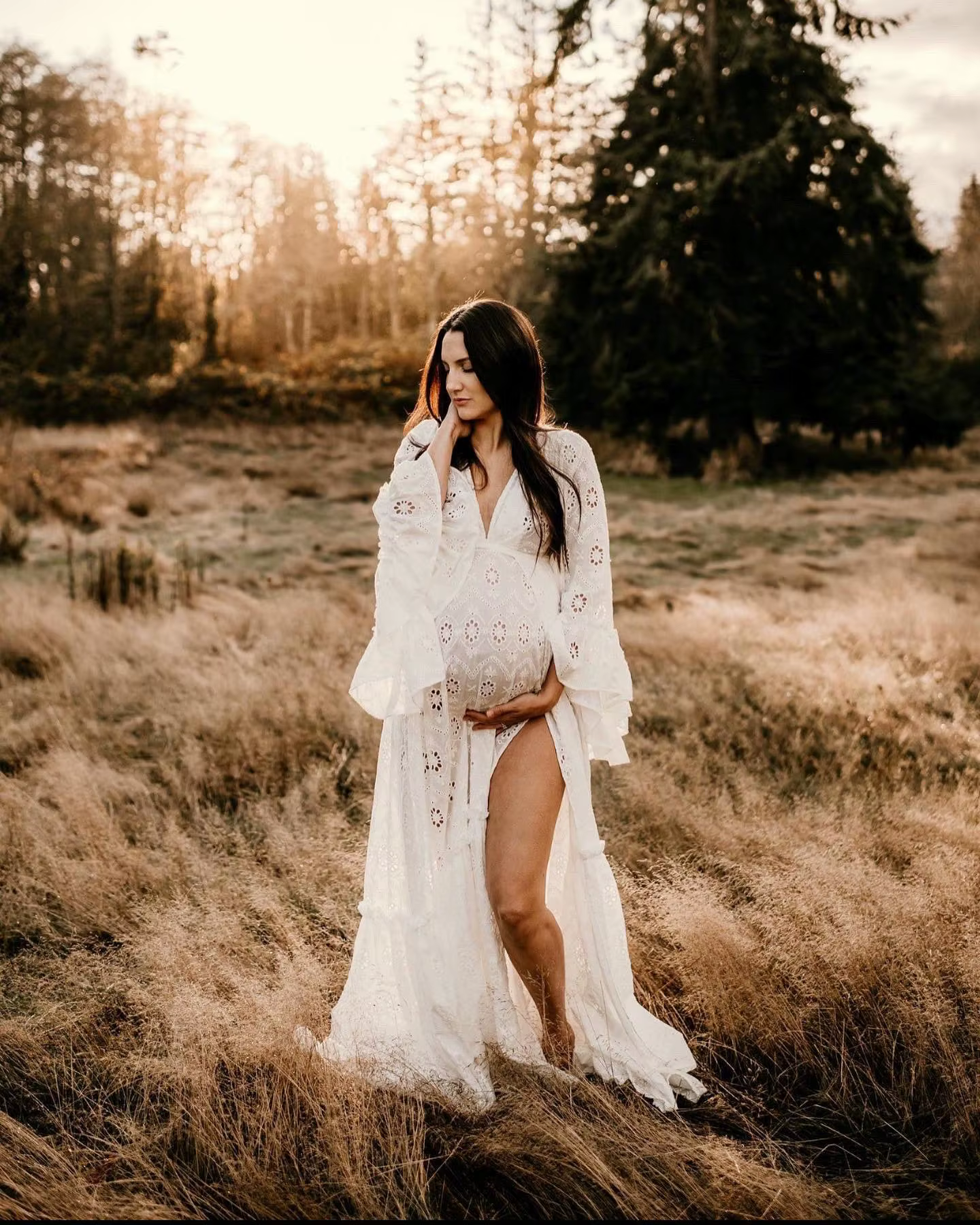 Vestido premamá bohemio con cuello en V de algodón natural