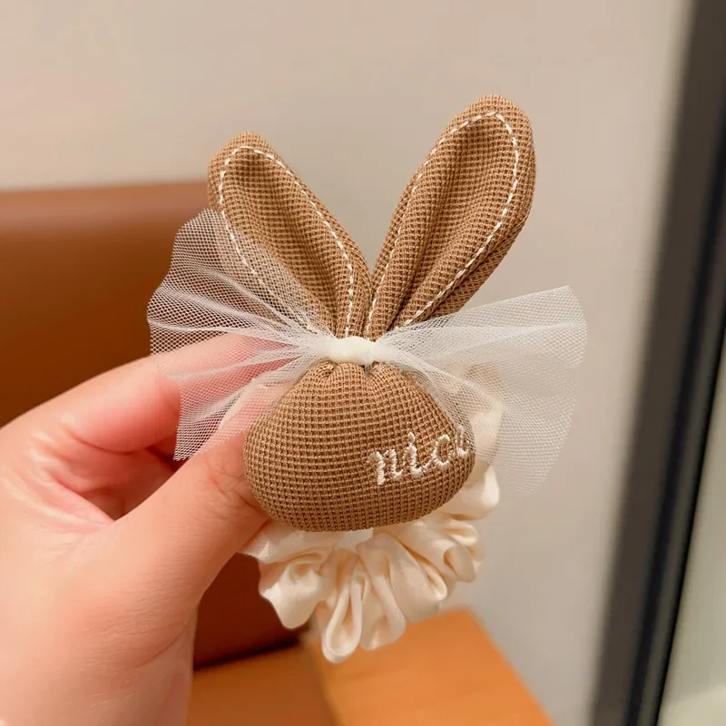 Bandas elásticas para el cabello de Chocolate de dibujos animados coreanos, lazos para el cabello de oso y conejo, cuerda para niñas, coleteros de flores con sonrisa de goma, soporte para cola de caballo para niños - imagen 5