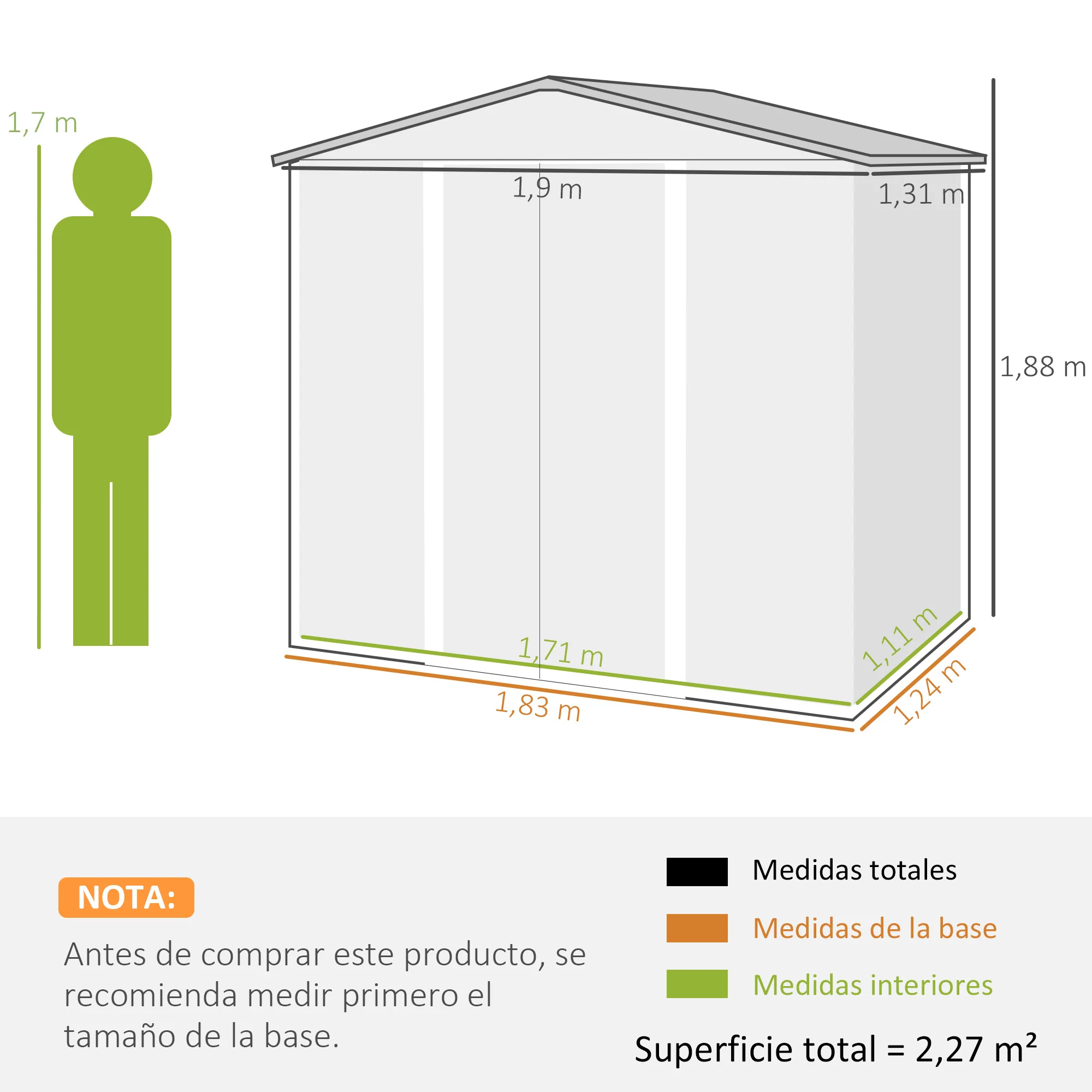 Outsunny Caseta de Jardín Exterior, 2,27 m² 190x131x188 cm, Cobertizo de Jardín Exterior Metálico con 2 Ventilaciones, Puerta con Cerradura, para Almacenamiento de Herramientas, Gris - imagen 5