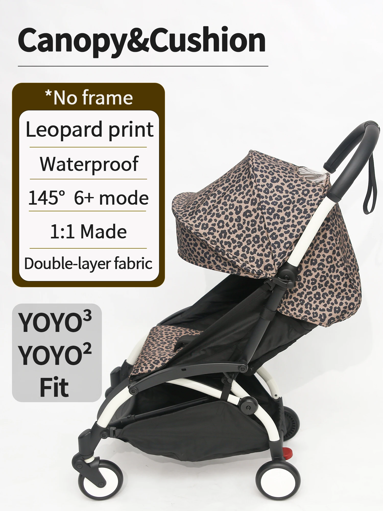 6 + dosel y colchón aptos para YOYO3 YOYO2 YOYA tela gruesa impermeable estampado de leopardo sombrilla cojín accesorios de cochecito de bebé