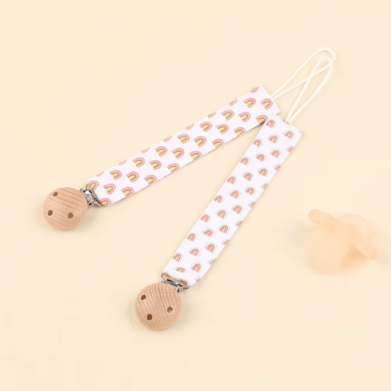 Chupete con clip de madera para bebé – Cadena floral sin BPA - imagen 3