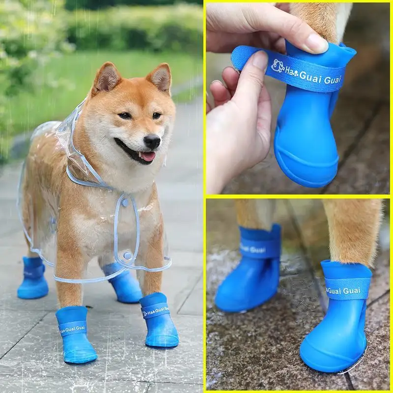 Zapatos impermeables para perros, Botas de lluvia de silicona suave para mascotas, suela antideslizante antideslizante para perros pequeños y medianos, protección para caminar al aire libre - imagen 2