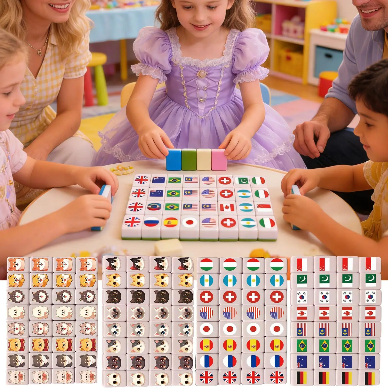 Juego de Mahjong infantil con banderas para fiestas al aire libre