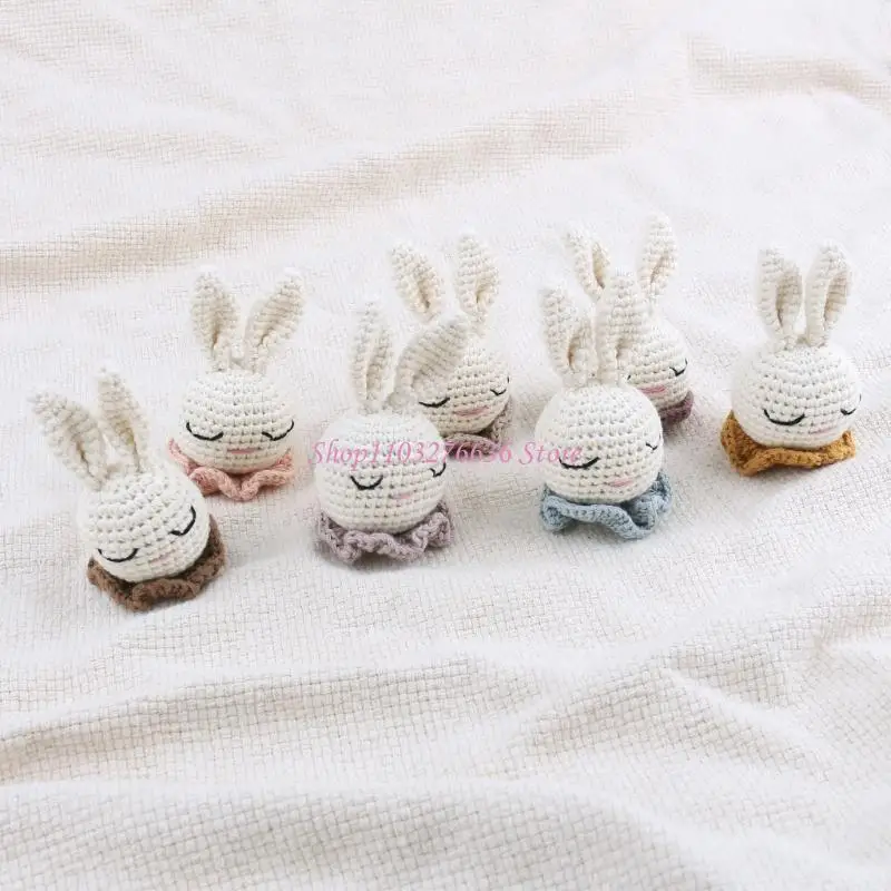 R6FD mordedor conejo tejido a mano, Clip para chupete, DIY, juguete mordedor para aliviar dentición infantil, regalo