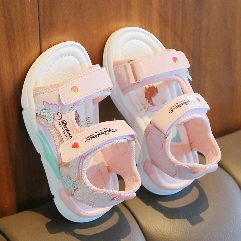 Sandalias gladiador de niña florales de verano con dibujos