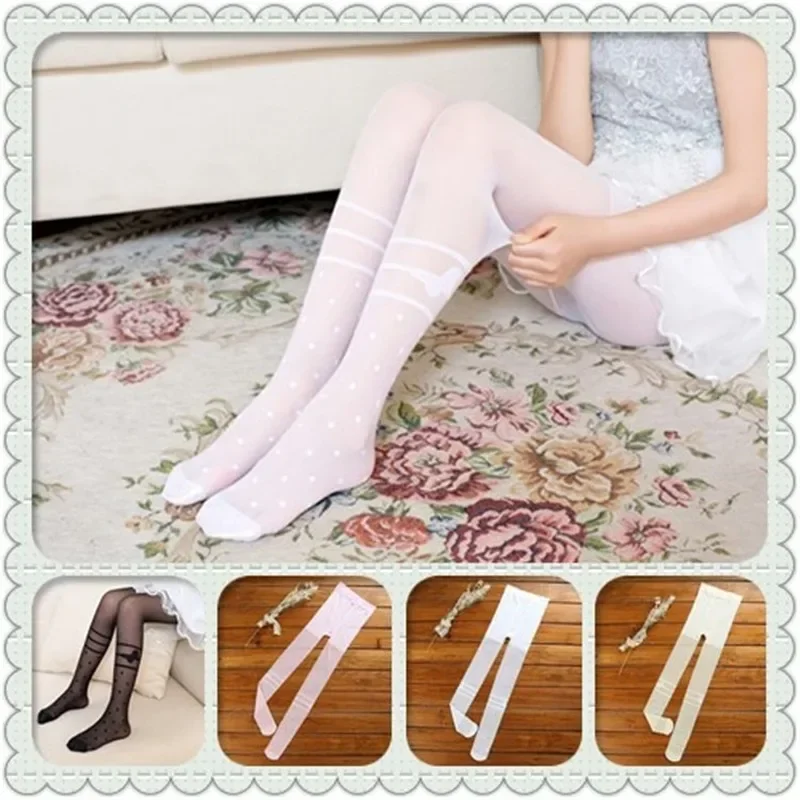 Medias para niñas, colores caramelo, bonito Collant blanco con puntos y mariposas para bebés, pantimedias para niños, medias de malla para otoño, verano y primavera - imagen 3