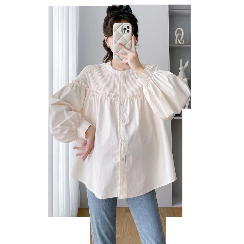 7156 #   Otoño moda coreana Patchwork blusas de maternidad de gran tamaño túnica suelta ropa para mujeres embarazadas lindos Tops de embarazo - imagen 5