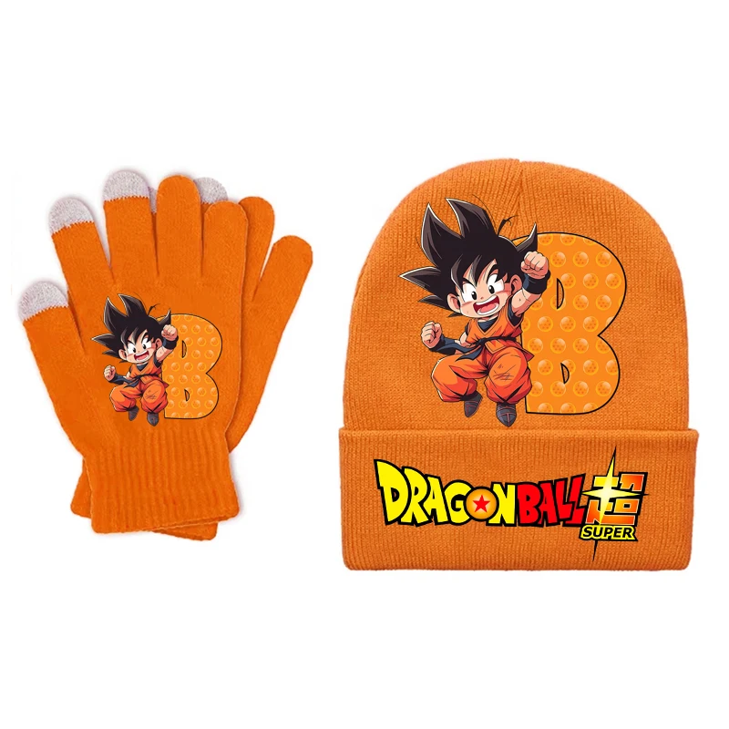 Dragones Ball-gorro tejido para niños, guantes con letras de dibujos animados, gorros cálidos de invierno con pantalla, regalos de cumpleaños para niños, 2 uds. Por juego - imagen 2