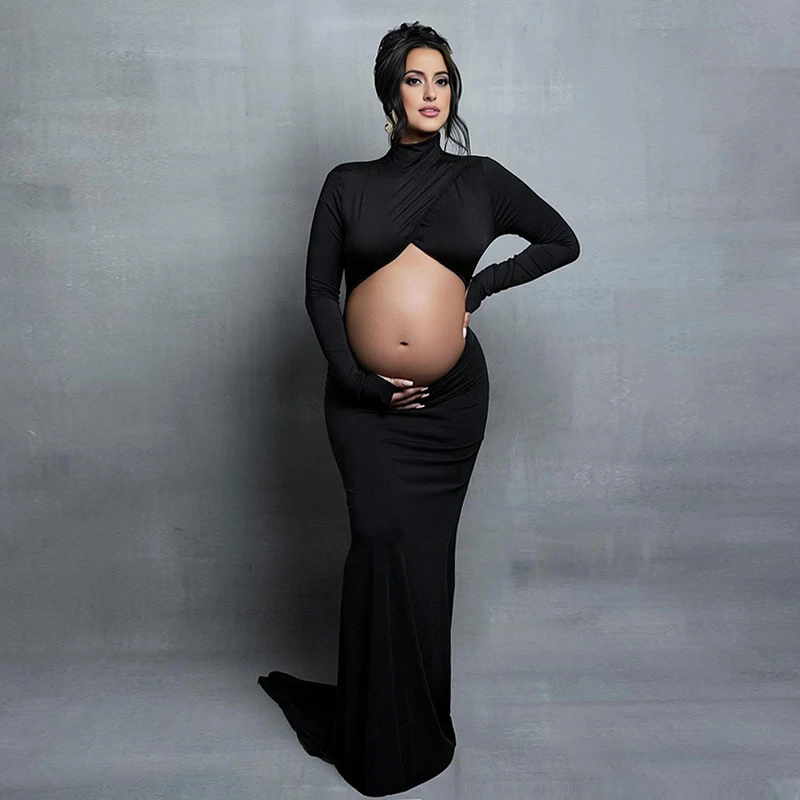 Vestido premamá para sesión de fotos – Cuello alto manga larga - imagen 3