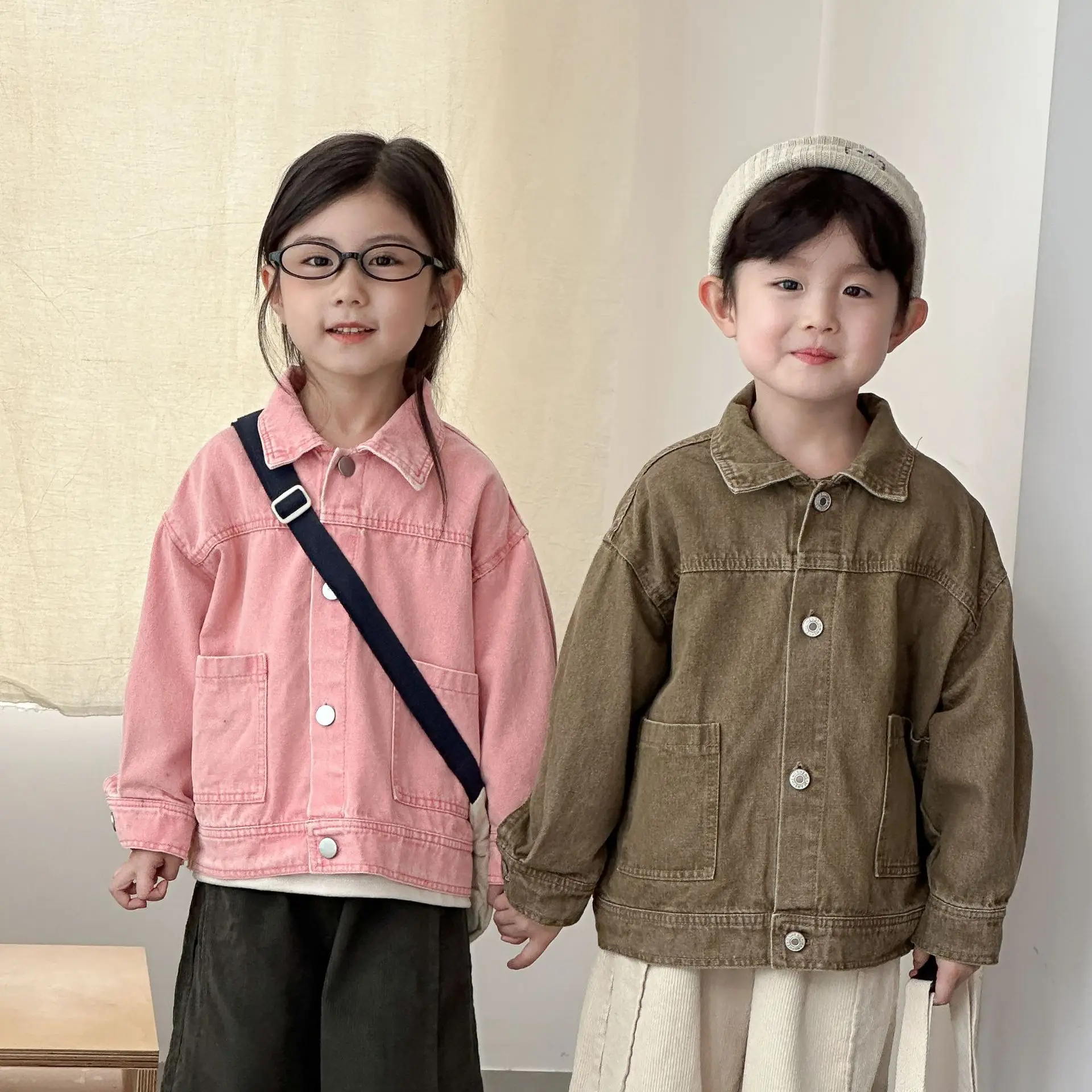 Chaqueta de otoño para niños, abrigo vaquero a la moda para niñas, nueva ropa de abrigo informal para niños, ropa holgada de moda, Top liso de algodón para niños