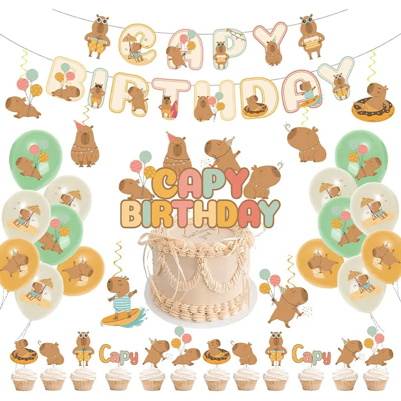 Decoración de fiesta de cumpleaños de capibara, vajilla, platos de fondo, tazas, sorpresas de cumpleaños de capibara, suministros de globos para niñas, favores - imagen 2