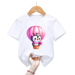 Camiseta infantil veraniega con globos de pingüinos – Kawaii Harajuku