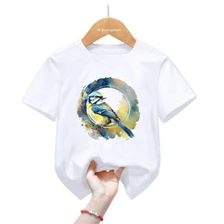 Camiseta con aves acuarela para niñas - Harajuku kawaii verano