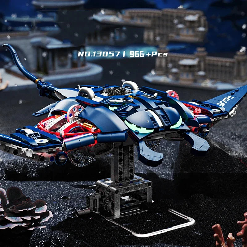Bloques de construcción mecánicos Manta Ray para niños, 966 Uds., articulaciones móviles, bloques de modelismo Animal, decoración de escritorio, juguetes para niños, regalos de vacaciones