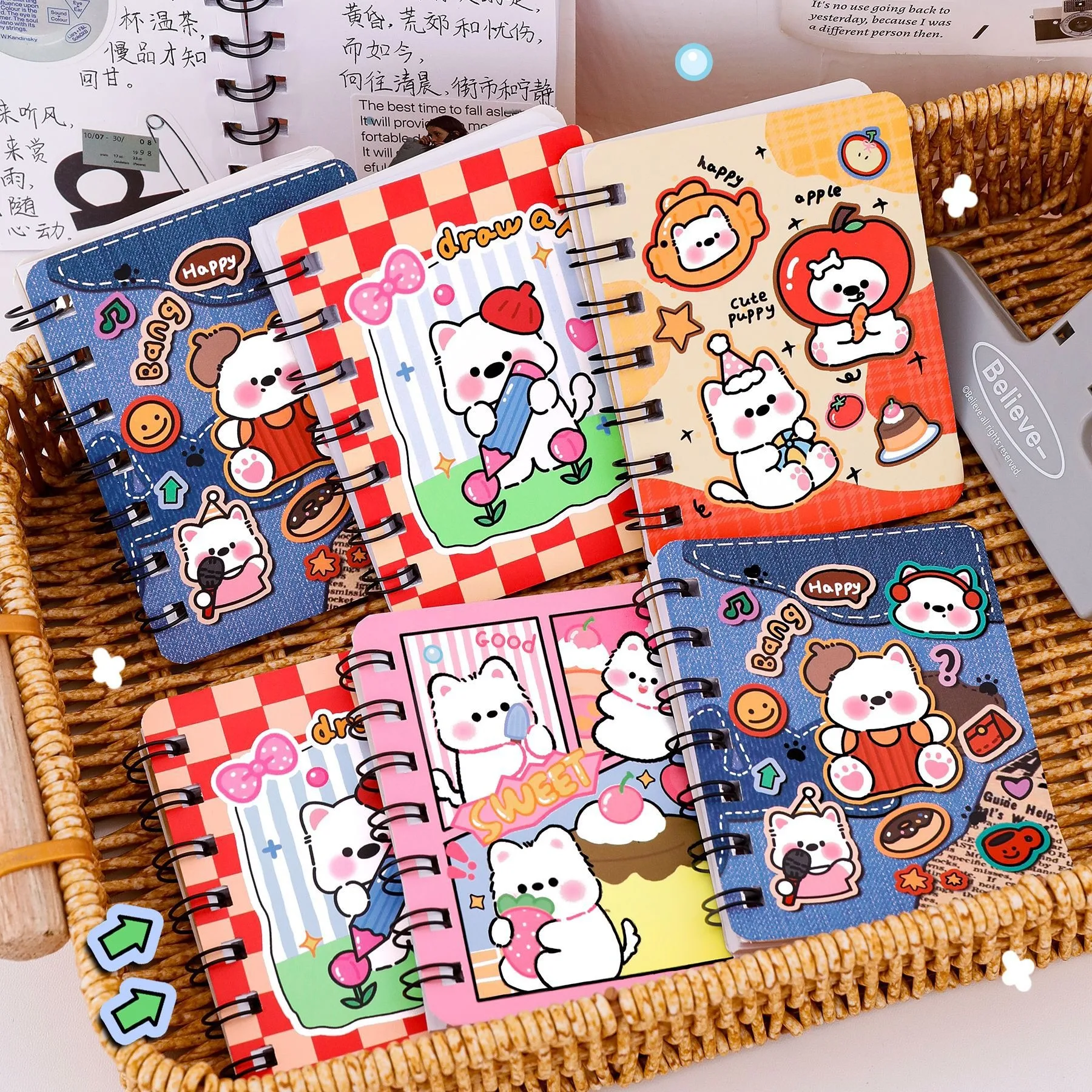 Cuaderno en espiral A7, Bloc de notas en blanco con bonito cachorro para estudiantes, libro de notas para diario, cuaderno planificador, diario de bolsillo portátil - imagen 5