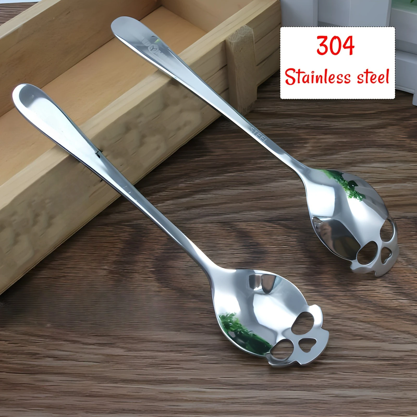 2 cucharaditas de calavera gótica, acero inoxidable 304, grabado con láser, superficie pulida, apto para lavavajillas, perfecto para fiesta - imagen 2