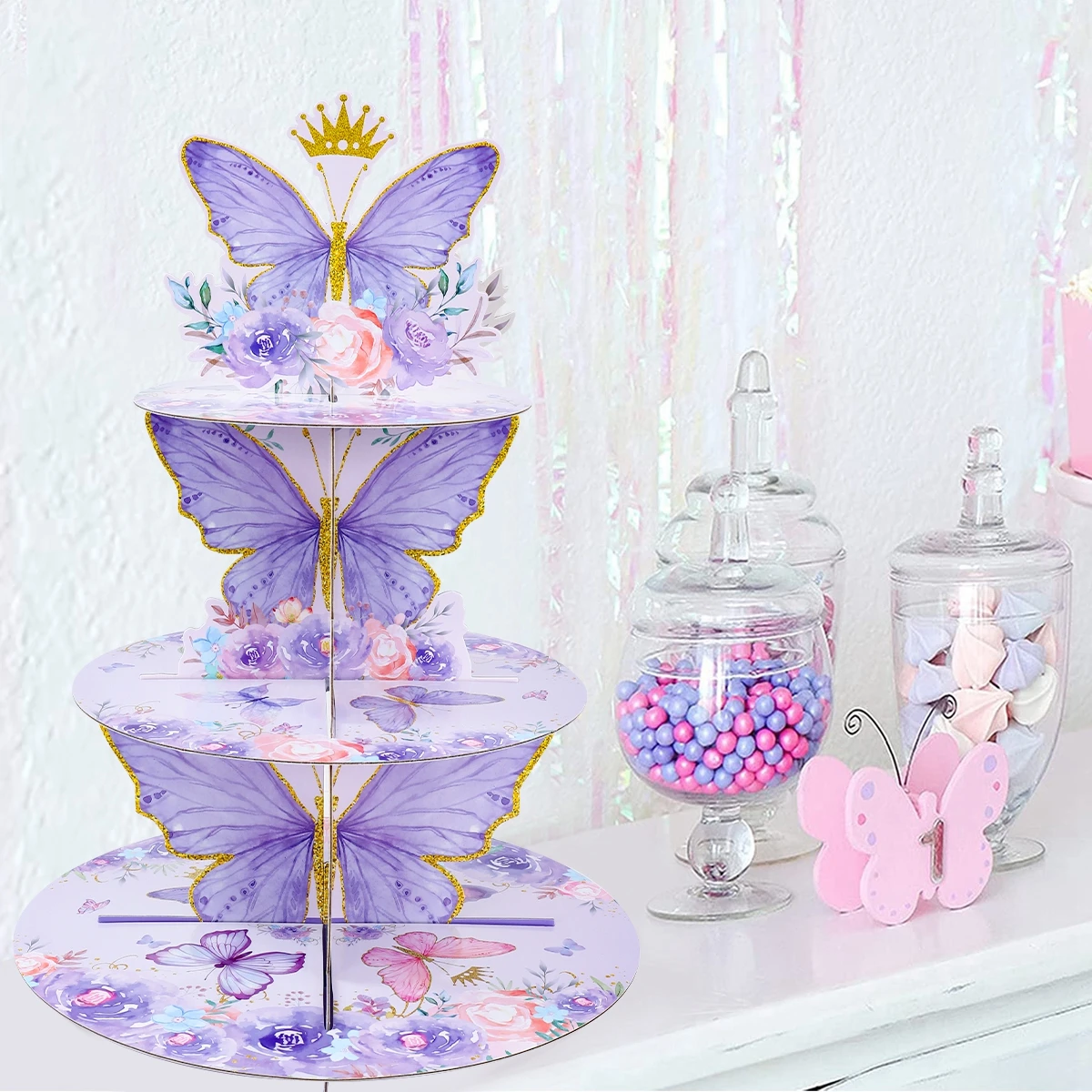 Soporte para pastel de mariposa púrpura, decoración para fiesta de cumpleaños con tema de mariposa, suministros para fiesta de boda y Baby Shower para niños y niñas, decoración para pasteles - imagen 3