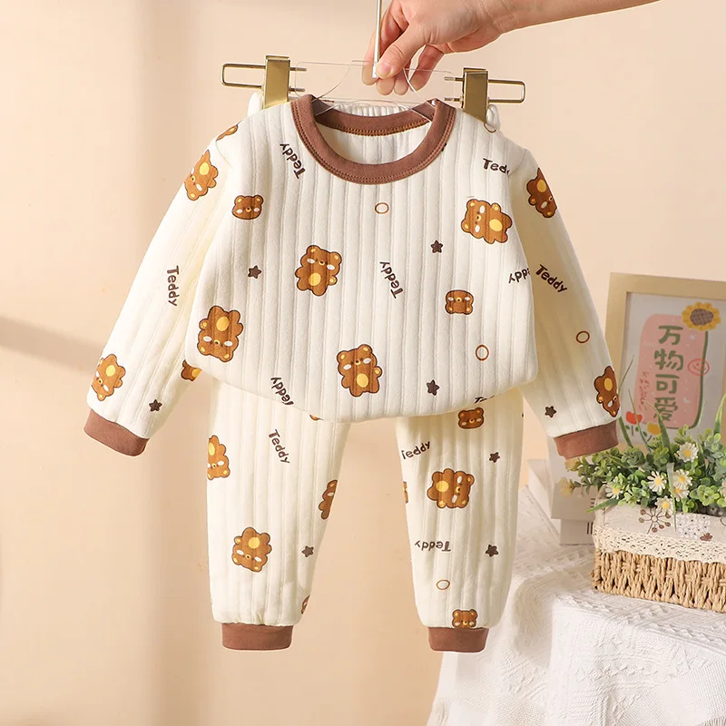 Conjunto de pijama infantil invierno grueso algodón estampado animales - imagen 3