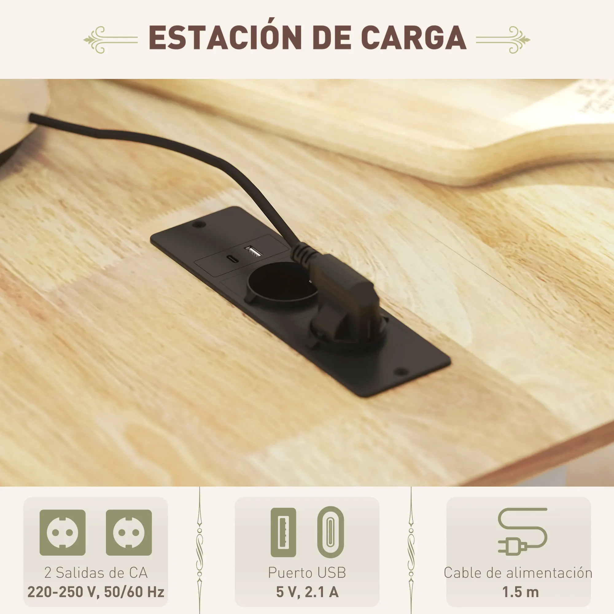HOMCOM Isla de Cocina con Ruedas Carro de Cocina con Toma de Corriente USB Tablero Plegable 2 Cajones 2 Puertas Estante Ajustable Especiero y Toallero 119,5x74x94,5 cm Blanco - imagen 5